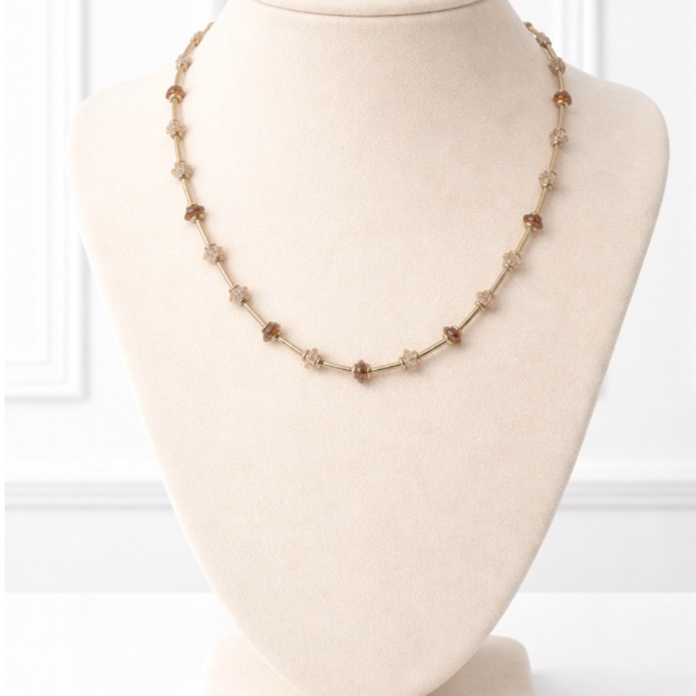 Delicate Beaded Gold Bar Necklace